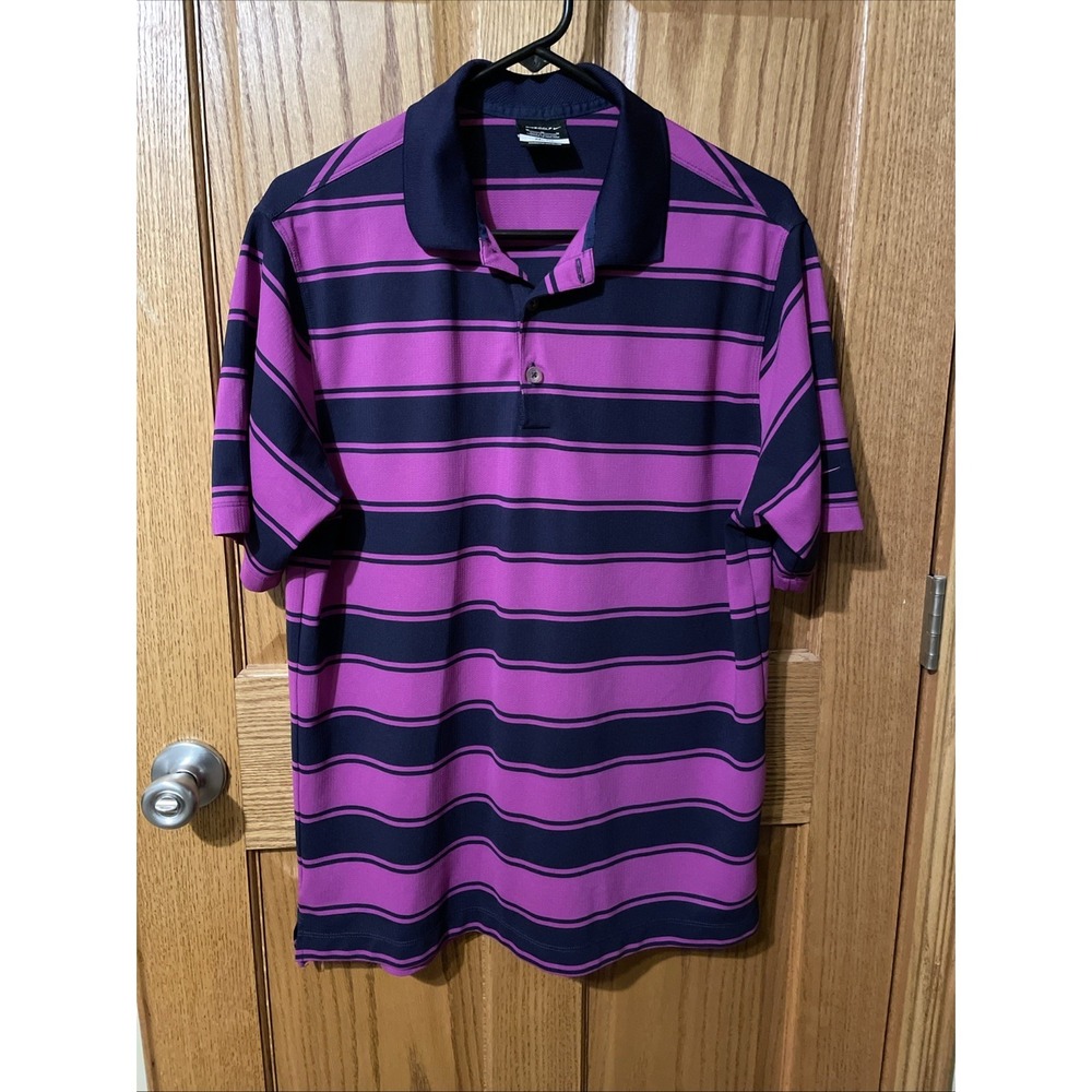 Nike Golf NikeFITDRY Short Sleeve Polo Shirt Blue Striped Mens Med